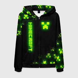 Толстовка 3D на молнии мужская MINECRAFT NEON LOGO CREEPER, цвет: 3D-черный