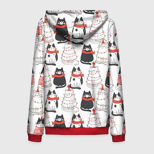 Мужская толстовка на молнии НОВОГОДНИЕ КОТИКИ 2022 / 3D-Красный – фото 2