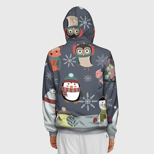Мужская толстовка на молнии НОВОГОДНИЙ ПАТТЕРН ЖИВОТНЫЕ / 3D-Меланж – фото 4