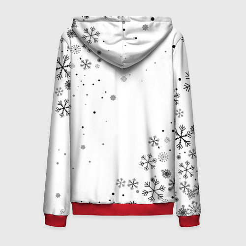 Мужская толстовка на молнии Новогодний тигр летящие снежинки / 3D-Красный – фото 2