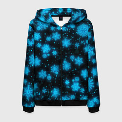 Толстовка 3D на молнии мужская НОВОГОДНИЕ НЕОНОВЫЕ СНЕЖИНКИ 2022 НОВЫЙ ГОД, цвет: 3D-черный