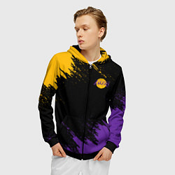 Толстовка 3D на молнии мужская LAKERS БРЫЗГИ КРАСОК, цвет: 3D-черный — фото 2