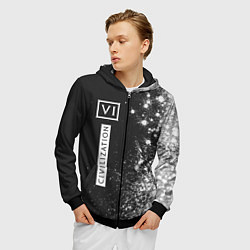 Толстовка 3D на молнии мужская ЦИВИЛИЗАЦИЯ 6 - Краски Вертикально, цвет: 3D-черный — фото 2