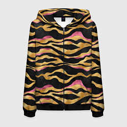 Толстовка 3D на молнии мужская Тигровый окрас Gold Pink, цвет: 3D-черный