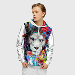 Толстовка 3D на молнии мужская Лев - сильный взгляд, цвет: 3D-белый — фото 2