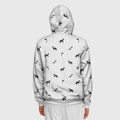 Мужская толстовка на молнии Черно-белые собачки паттерн / 3D-Белый – фото 4