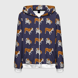 Толстовка 3D на молнии мужская Английские бульдоги паттерн, цвет: 3D-белый