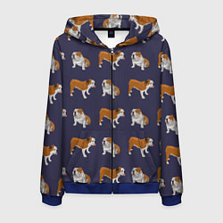 Толстовка 3D на молнии мужская Английские бульдоги паттерн, цвет: 3D-синий
