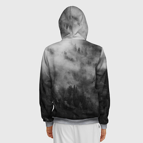 Мужская толстовка на молнии ТУМАН НАД ЛЕСОМ МРАЧНО / 3D-Меланж – фото 4