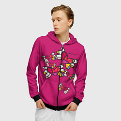 Толстовка 3D на молнии мужская Romero Britto - flying hearts, цвет: 3D-черный — фото 2