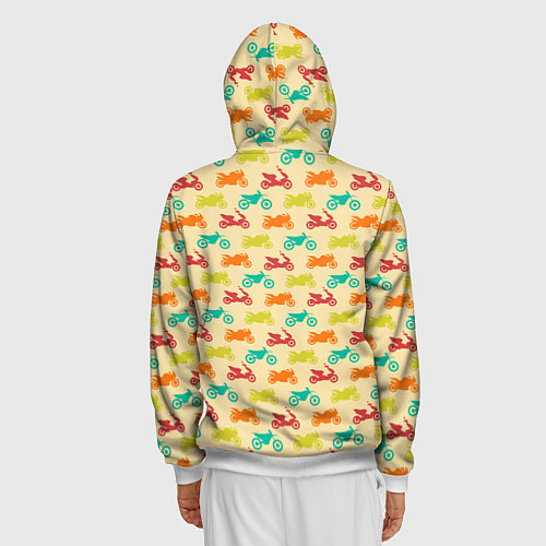 Мужская толстовка на молнии Разноцветные Мотоциклы / 3D-Белый – фото 4