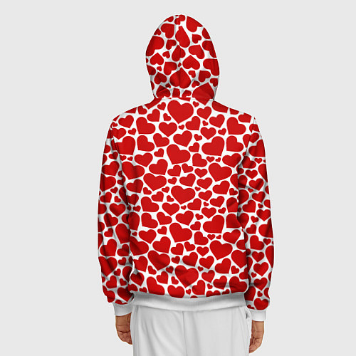 Мужская толстовка на молнии Красные Сердечки LOVE / 3D-Белый – фото 4
