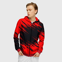 Толстовка 3D на молнии мужская Красная краска брызги, цвет: 3D-красный — фото 2