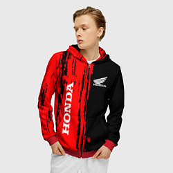 Толстовка 3D на молнии мужская Honda марка авто, цвет: 3D-красный — фото 2