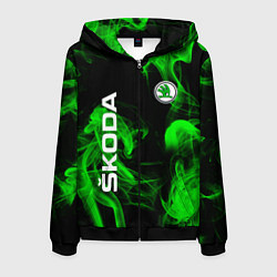 Толстовка 3D на молнии мужская Skoda: Green Smoke, цвет: 3D-черный