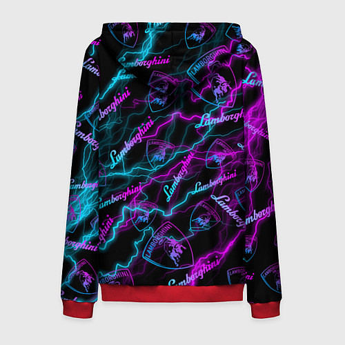 Мужская толстовка на молнии Lamborghini Неоновые молнии / 3D-Красный – фото 2