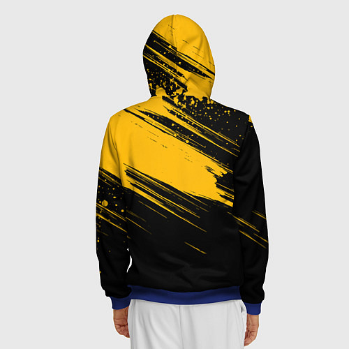 Мужская толстовка на молнии Black and yellow grunge / 3D-Синий – фото 4