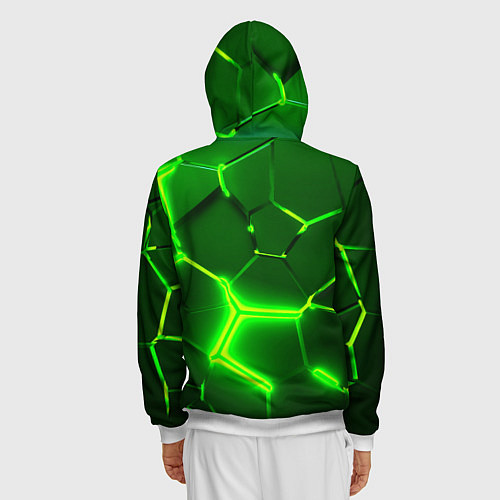 Мужская толстовка на молнии 3D ПЛИТЫ НЕОН NEON GREEN HEXAGON РАЗЛОМ / 3D-Белый – фото 4