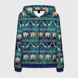 Толстовка 3D на молнии мужская Жирафы и слоны, цвет: 3D-синий