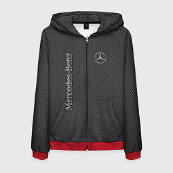 Толстовка 3D на молнии мужская Mercedes карбоновые полосы, цвет: 3D-красный