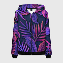 Мужская толстовка на молнии Neon Tropical plants pattern