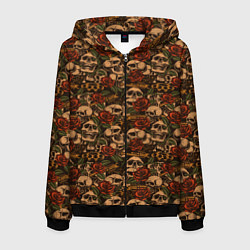 Мужская толстовка на молнии Черепа с оружием и розами
