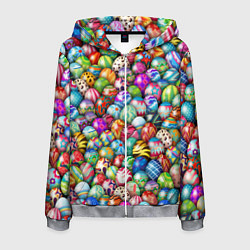 Толстовка 3D на молнии мужская Пасхальные крашеные яйца, цвет: 3D-меланж