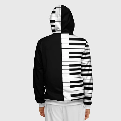 Мужская толстовка на молнии Черно-Белое Пианино Piano / 3D-Белый – фото 4