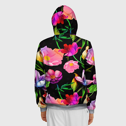 Мужская толстовка на молнии Цветочный узор Floral pattern / 3D-Меланж – фото 4