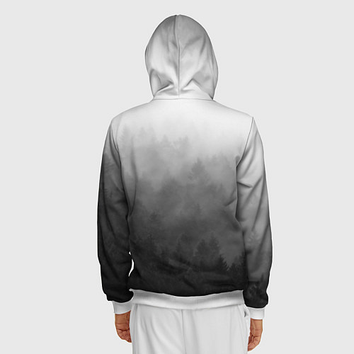 Мужская толстовка на молнии Темный лес - туман / 3D-Белый – фото 4