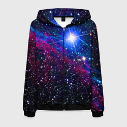 Толстовка 3D на молнии мужская Открытый космос Star Neon, цвет: 3D-черный