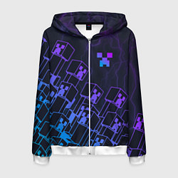 Толстовка 3D на молнии мужская Minecraft CREEPER NEON, цвет: 3D-белый