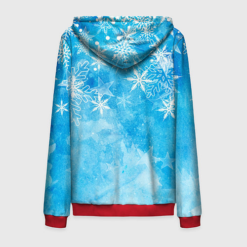 Мужская толстовка на молнии Новогодние снежинки / 3D-Красный – фото 2