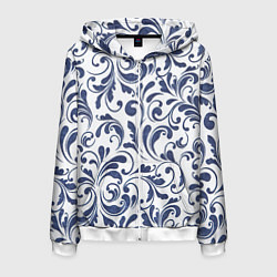 Толстовка 3D на молнии мужская Гжелевый рисунок, цвет: 3D-белый