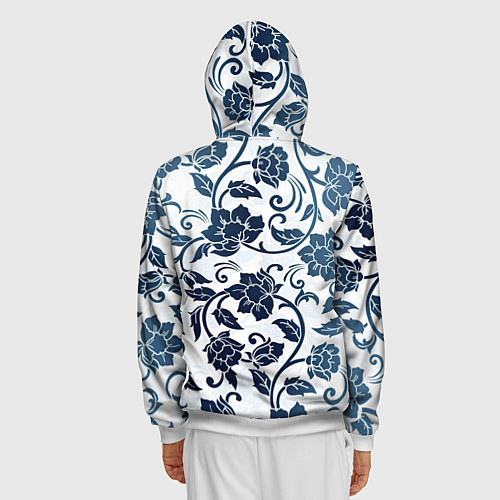 Мужская толстовка на молнии Гжелевые цветы / 3D-Белый – фото 4