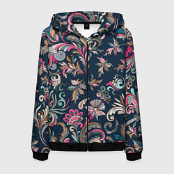 Толстовка 3D на молнии мужская Холодная хохлома, цвет: 3D-черный