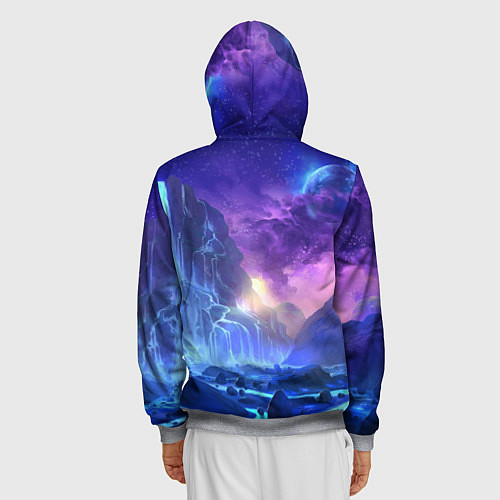 Мужская толстовка на молнии Фантастический пейзаж Водопад Неон / 3D-Меланж – фото 4