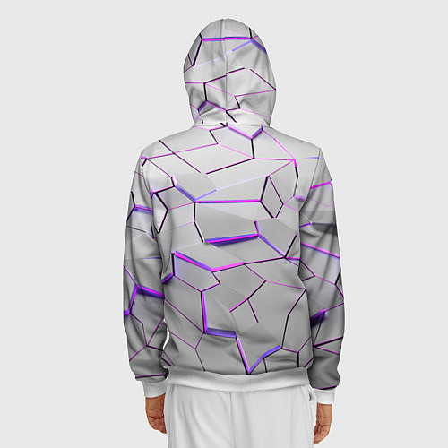 Мужская толстовка на молнии 3д плиты - белый неон / 3D-Белый – фото 4
