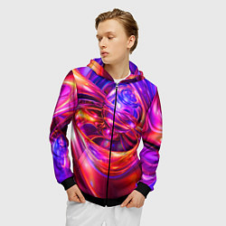 Толстовка 3D на молнии мужская Abstract color neon composition Абстрактная неонов, цвет: 3D-черный — фото 2