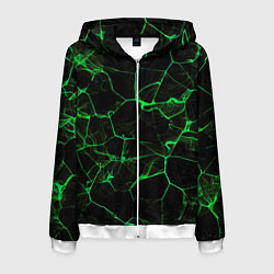 Толстовка 3D на молнии мужская Абстракция - Черно-зеленый фон - дым, цвет: 3D-белый