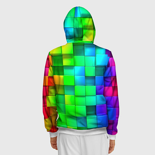 Мужская толстовка на молнии РАЗНОЦВЕТНЫЕ КУБИКИ MULTICOLORED CUBES / 3D-Белый – фото 4