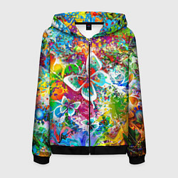 Толстовка 3D на молнии мужская Яркое безумие Бабочки, кляксы, граффити, цвет: 3D-черный