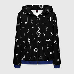 Мужская толстовка на молнии Нотные Знаки Белые на Черном