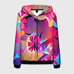 Толстовка 3D на молнии мужская Тропические краски Цветы, цвет: 3D-черный