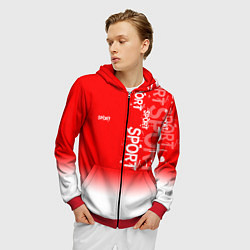 Толстовка 3D на молнии мужская Надпись - Sport, цвет: 3D-красный — фото 2
