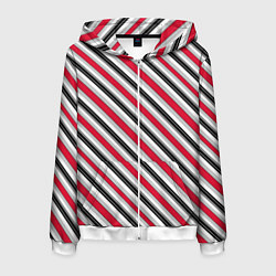 Толстовка 3D на молнии мужская Красно-серый полосатый узор, цвет: 3D-белый