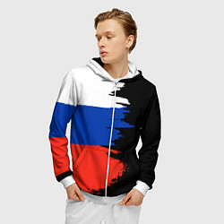 Толстовка 3D на молнии мужская Российский триколор на темном фоне, цвет: 3D-белый — фото 2