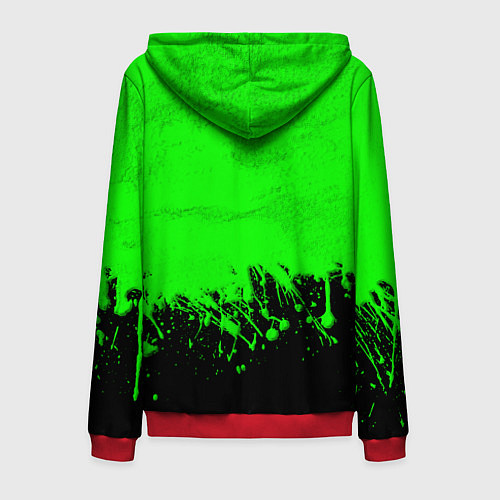 Мужская толстовка на молнии САЛАТОВЫЕ НЕОНОВЫЕ БРЫЗГИ КРАСКИ / 3D-Красный – фото 2