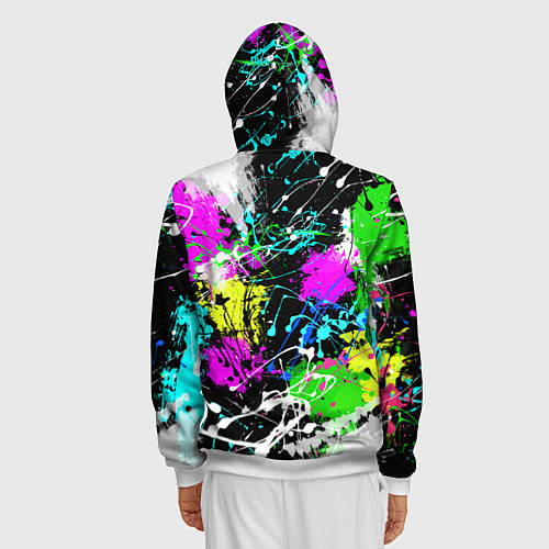 Мужская толстовка на молнии Разноцветные пятна краски на черном фоне / 3D-Белый – фото 4