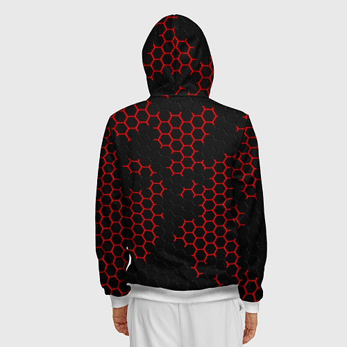 Мужская толстовка на молнии НАНОКОСТЮМ Black and Red Hexagon Гексагоны / 3D-Белый – фото 4